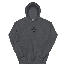 Load image into Gallery viewer, Dark grey unisex hoodie featuring 'Love' embroidered in elegant Arabic calligraphy. Soft, comfortable, and stylish design perfect for everyday wear.