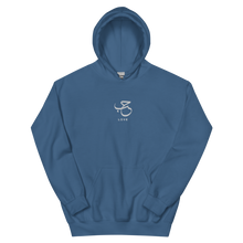 Load image into Gallery viewer, Indigo blue unisex hoodie featuring 'Love' embroidered in elegant Arabic calligraphy. Soft, comfortable, and stylish design perfect for everyday wear.