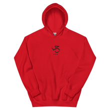 Load image into Gallery viewer, Red unisex hoodie featuring 'Love' embroidered in elegant Arabic calligraphy. Soft, comfortable, and stylish design perfect for everyday wear.
