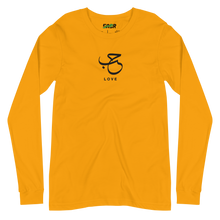 Load image into Gallery viewer, Gold unisex long sleeve shirt featuring 'Love' embroidered in elegant Arabic calligraphy. Soft, comfortable, and stylish design perfect for everyday wear.