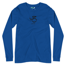 Load image into Gallery viewer, True Royal unisex long sleeve shirt featuring 'Love' embroidered in elegant Arabic calligraphy. Soft, comfortable, and stylish design perfect for everyday wear.