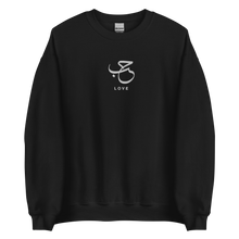 Load image into Gallery viewer, Black unisex sweater featuring ‘Love’ embroidered in elegant Arabic calligraphy. Soft, comfortable, and stylish design perfect for everyday wear.