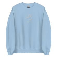 Load image into Gallery viewer, Light blue unisex sweater featuring ‘Love’ embroidered in elegant Arabic calligraphy. Soft, comfortable, and stylish design perfect for everyday wear.