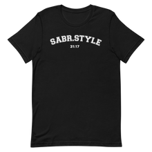 Load image into Gallery viewer, Sabr.Style 31:17 T-shirt in soft, lightweight cotton featuring a Quran 31:17 verse symbolizing patience, with 'Sabr.Style' subtly written on the design. Comfortable and stylish for both men and women.