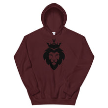 Load image into Gallery viewer, Maroon unisex hoodie featuring ‘King Asad’ a crowned lion symbolizing strength and Ali ibn Abi Talib's legendary Dhulfiqar sword. Soft, comfortable, and stylish design perfect for everyday wear.