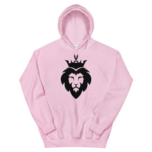Load image into Gallery viewer, Pink unisex hoodie featuring ‘King Asad’ a crowned lion symbolizing strength and Ali ibn Abi Talib's legendary Dhulfiqar sword. Soft, comfortable, and stylish design perfect for everyday wear.