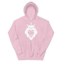 Load image into Gallery viewer, Pink unisex hoodie featuring ‘King Asad’ a crowned lion symbolizing strength and Ali ibn Abi Talib's legendary Dhulfiqar sword. Soft, comfortable, and stylish design perfect for everyday wear.