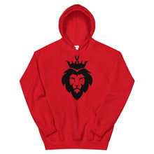 Load image into Gallery viewer, Red unisex hoodie featuring ‘King Asad’ a crowned lion symbolizing strength and Ali ibn Abi Talib's legendary Dhulfiqar sword. Soft, comfortable, and stylish design perfect for everyday wear.