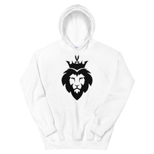 Load image into Gallery viewer, White unisex hoodie featuring ‘King Asad’ a crowned lion symbolizing strength and Ali ibn Abi Talib's legendary Dhulfiqar sword. Soft, comfortable, and stylish design perfect for everyday wear.