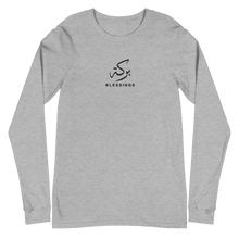 Load image into Gallery viewer, Athletic grey unisex long sleeve shirt featuring 'Blessings' embroidered in elegant Arabic calligraphy. Soft, comfortable, and stylish design perfect for everyday wear.