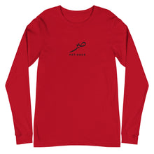 Load image into Gallery viewer, Red unisex long sleeve shirt featuring ‘Patience’ embroidered in elegant Arabic calligraphy. Soft, comfortable, and stylish design perfect for everyday wear.