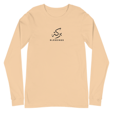 Load image into Gallery viewer, Sand dune unisex long sleeve shirt featuring 'Blessings' embroidered in elegant Arabic calligraphy. Soft, comfortable, and stylish design perfect for everyday wear.