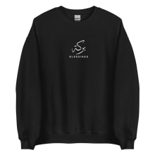 Load image into Gallery viewer, Black unisex sweater featuring ‘Blessings’ embroidered in elegant Arabic calligraphy. Soft, comfortable, and stylish design perfect for everyday wear.
