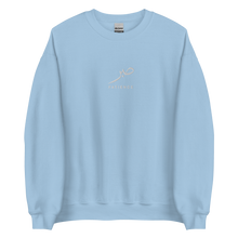 Load image into Gallery viewer, Light blue unisex sweater featuring ‘Patience’ embroidered in elegant Arabic calligraphy. Soft, comfortable, and stylish design perfect for everyday wear.