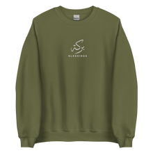Load image into Gallery viewer, Military green unisex sweater featuring ‘Blessings’ embroidered in elegant Arabic calligraphy. Soft, comfortable, and stylish design perfect for everyday wear.