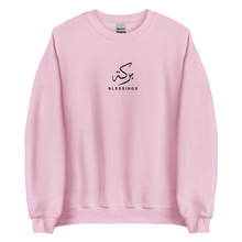 Load image into Gallery viewer, Pink unisex sweater featuring ‘Blessings’ embroidered in elegant Arabic calligraphy. Soft, comfortable, and stylish design perfect for everyday wear.