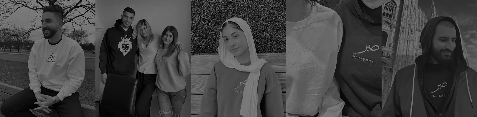 SABR community members wearing Islamic clothing including Blessings sweatshirt, Patience hoodie and Patience sweatshirt