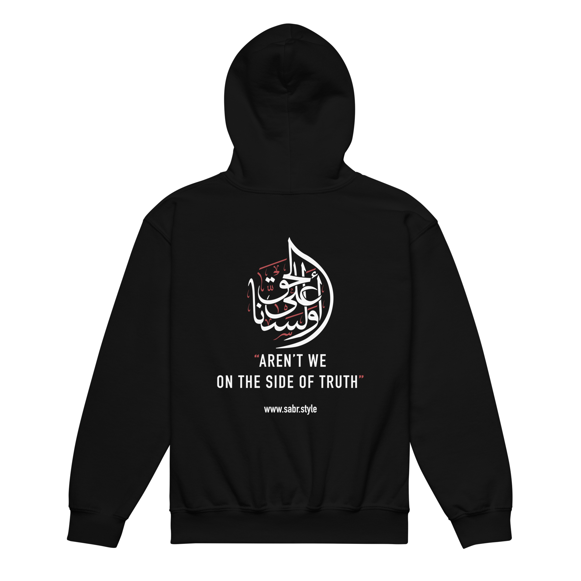 Sabr Youth Aren't we on the side of truth black hoodie back printed