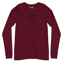 Load image into Gallery viewer, Maroon unisex long sleeve shirt featuring &#39;Love&#39; embroidered in elegant Arabic calligraphy. Soft, comfortable, and stylish design perfect for everyday wear.
