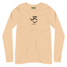 Load image into Gallery viewer, Sand dune unisex long sleeve shirt featuring &#39;Love&#39; embroidered in elegant Arabic calligraphy. Soft, comfortable, and stylish design perfect for everyday wear.
