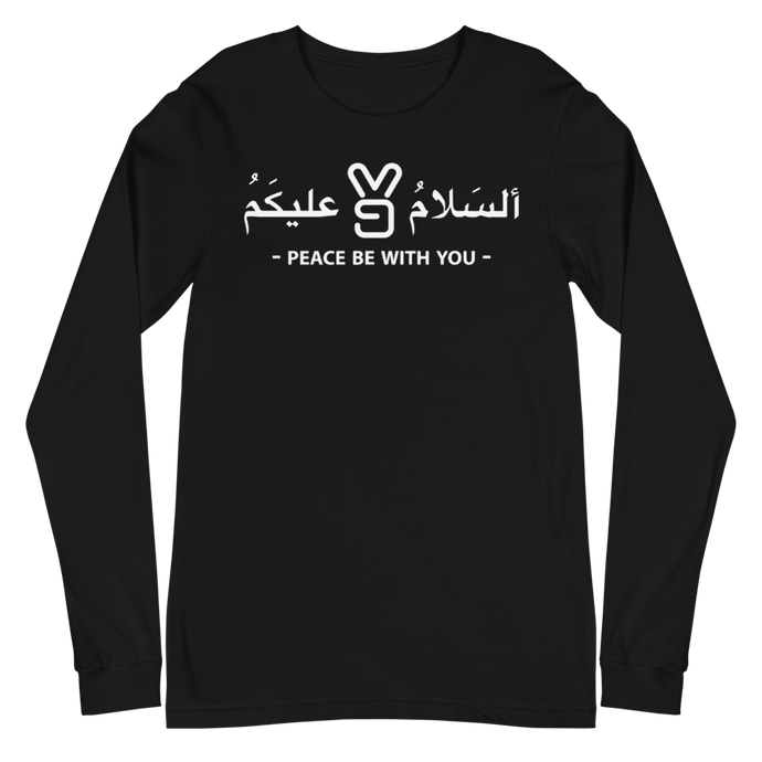 Arabic and english fused Al Salaamu Alaykoum/ Peace be with you black long sleeve shirt