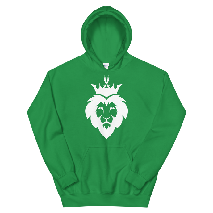 King Asad design; the lion with zulfiqar sword crown light design on a green hoodie